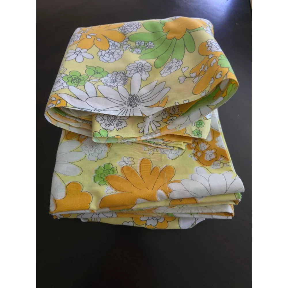 Vintage 1970s Cannon Monticello Twin Floral Blossom Flat Sheet SET Yellow Orange